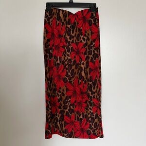 Red Floral Leopard Print Skirt
